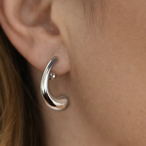 8 Other Reasons Jewelry - 8 Other Reasons Silver Sculptural Hoop Earrings Curved Minimalist Modern